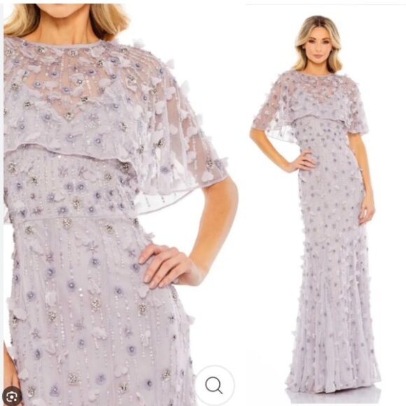 Mac Duggal EMBELLISHED ILLUSION CAPE SLEEVE TRUMPET GOWN Size 10 - Picture 1 of 9